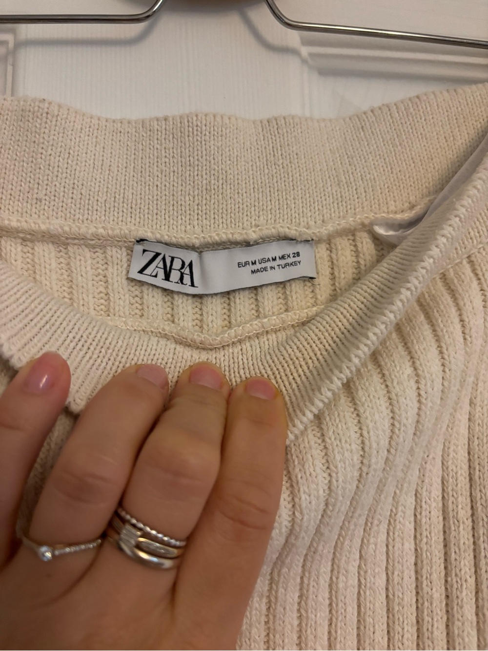 Zara Cream Ribbed Maxi Skirt with Decorative Trim - Picture 7 of 8